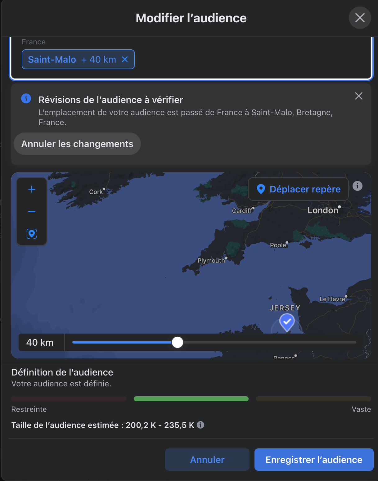 Facebook pub filtrage geographique